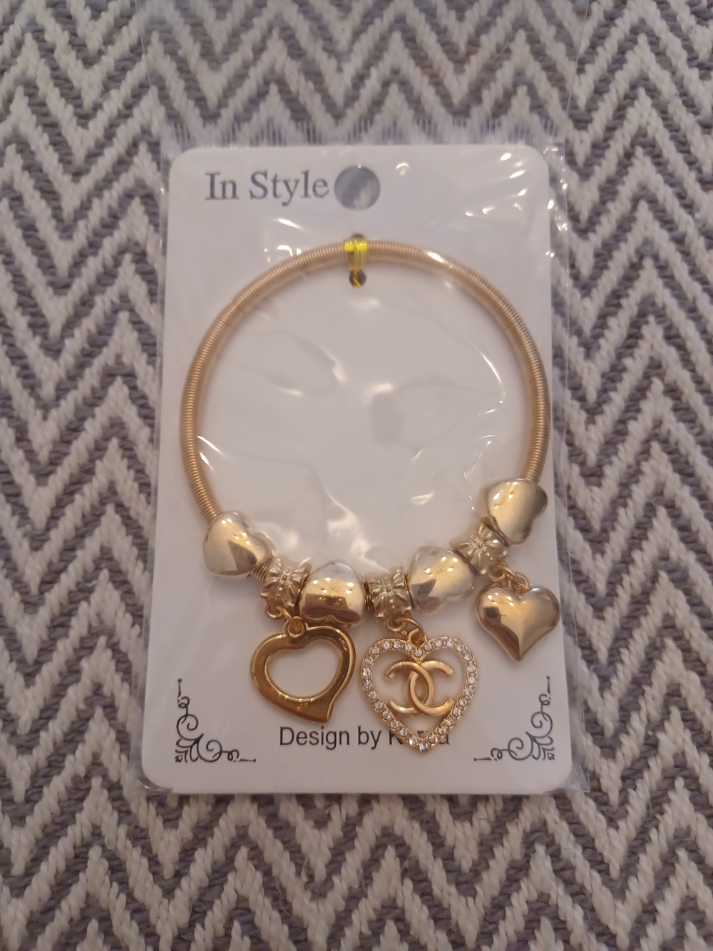 Gold Heart Charm Bracelet with Crystal Accent
